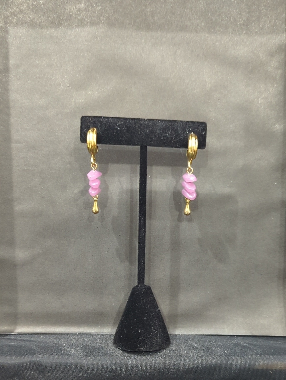 Lavender Bead Gold Drop Earrings